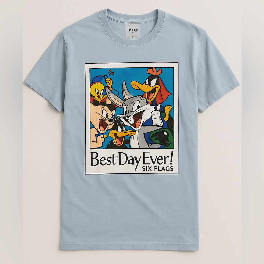 Six Flags Looney Tunes “Best Day Ever!” Graphic Tee Youth Large NWT